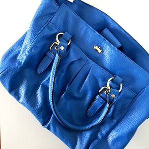 Juicy Couture Royal Blue Purse Bag Pink Lined Crown Print Handbag